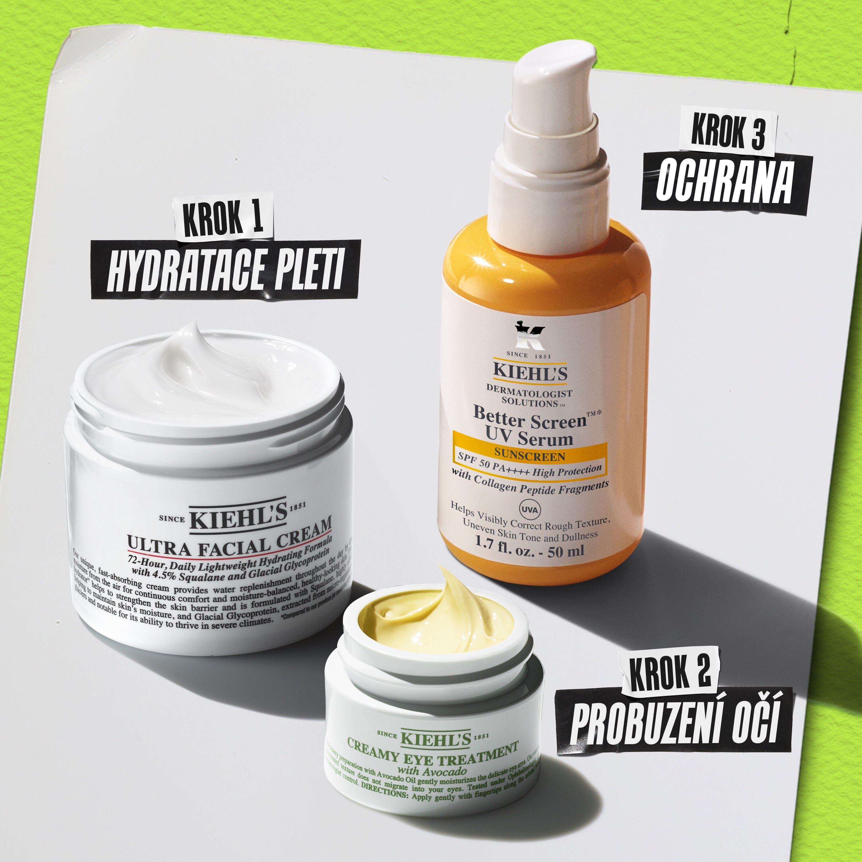 Rutina Kiehl's Creamy Eye Treatment with Avocado – 1. krok čištěni, 2. krok peče, 3. krok hydratace