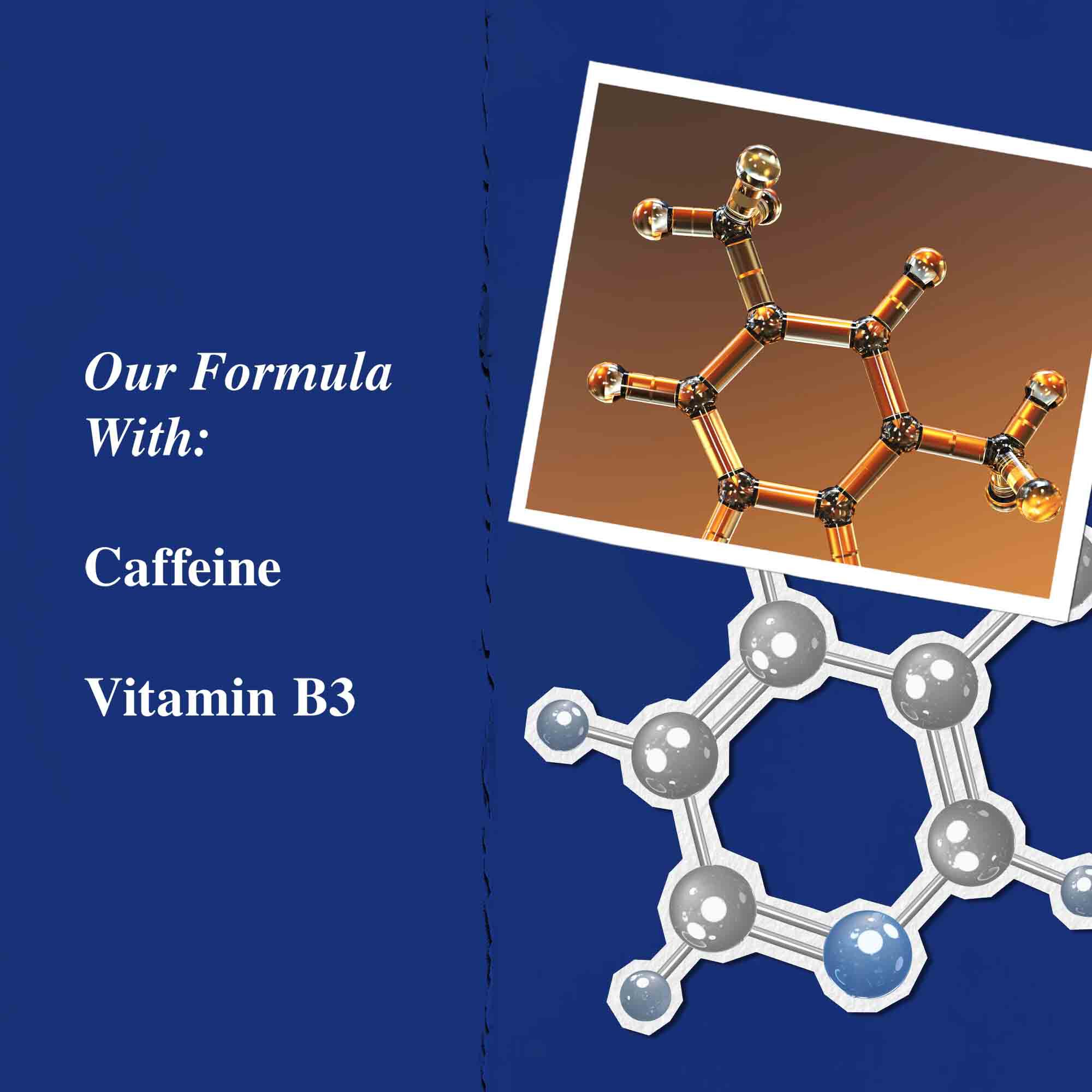 Grafika kličovych složek: kofein a vitamin B3.