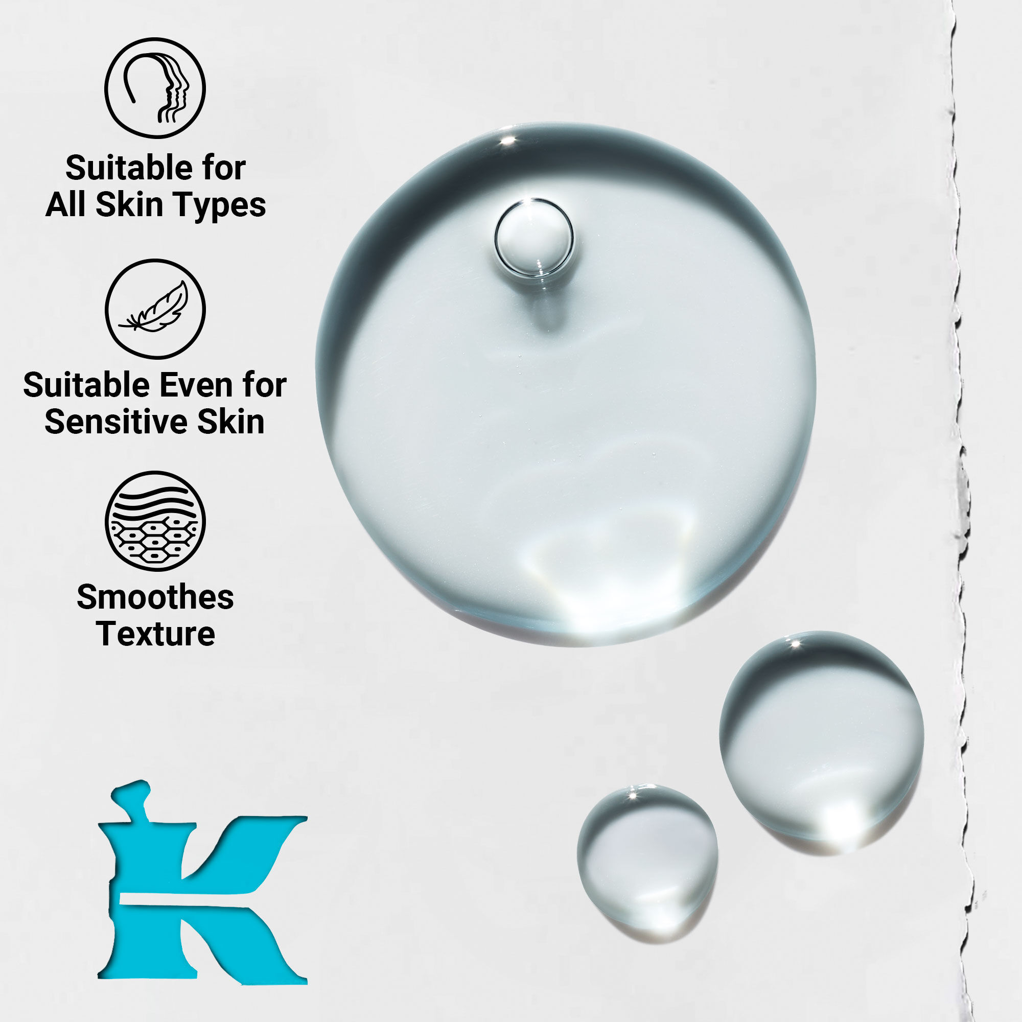 Detail textury Clearly Corrective Triple Acid Peel ukazujici čire kapky tekutiny a bublinky.