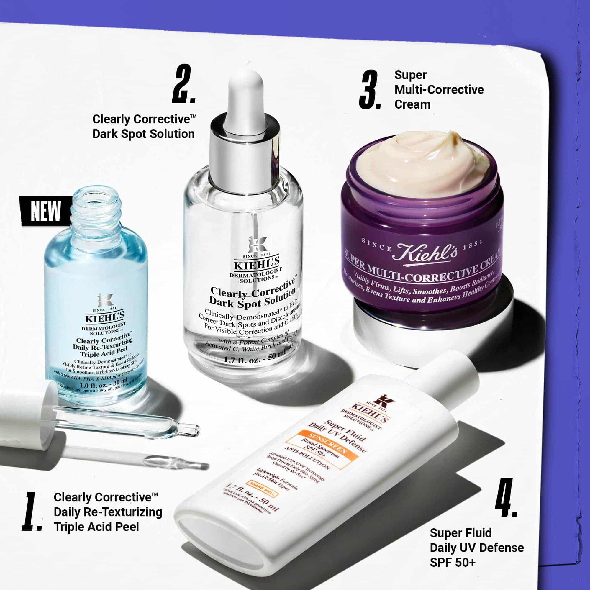 Čtyřkrokova rutina peče o pleť s Clearly Corrective Dark Spot Solution.