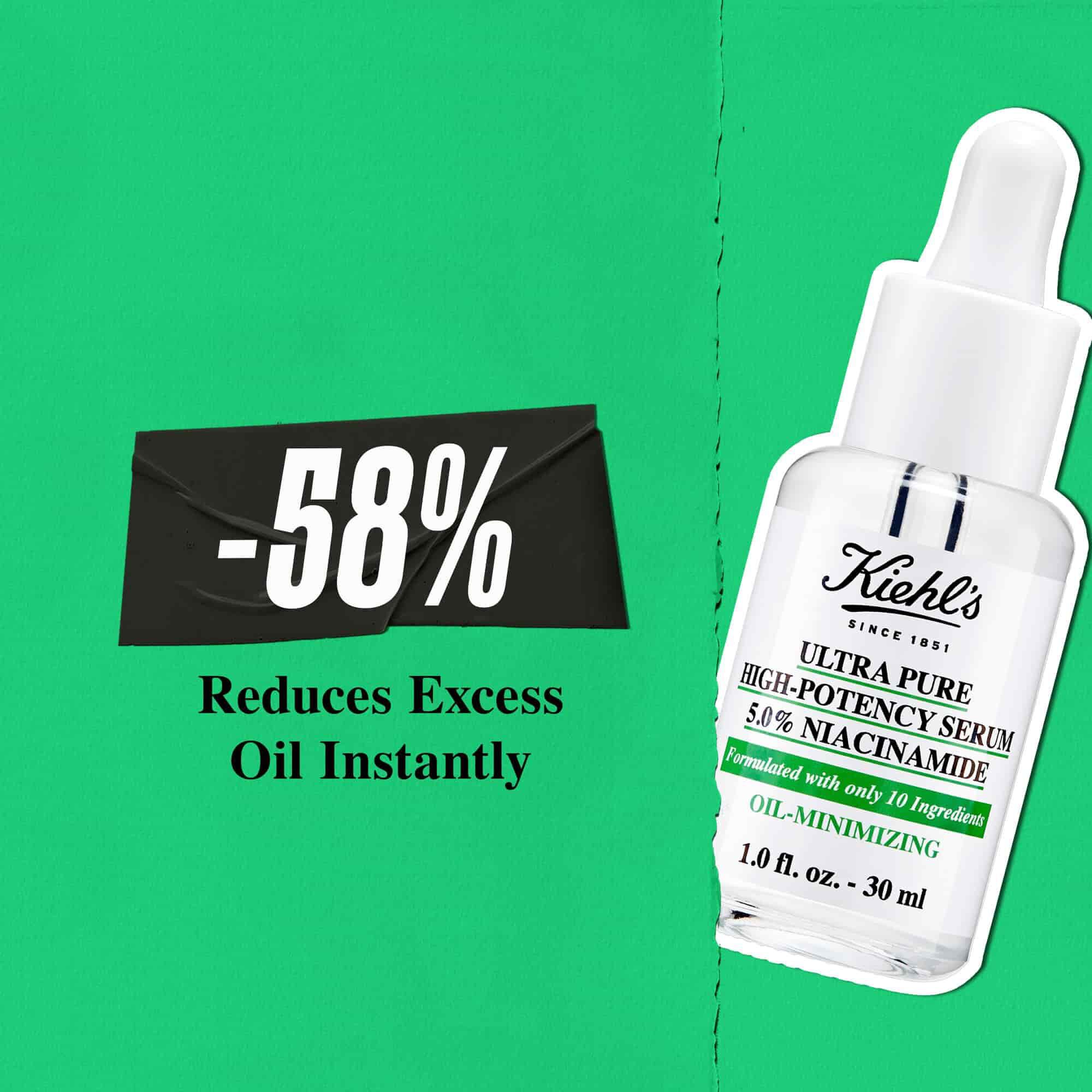 Serum Kiehl's Ultra Pure High-Potency Serum okamžitě redukuje přebytečny maz o 58 %
