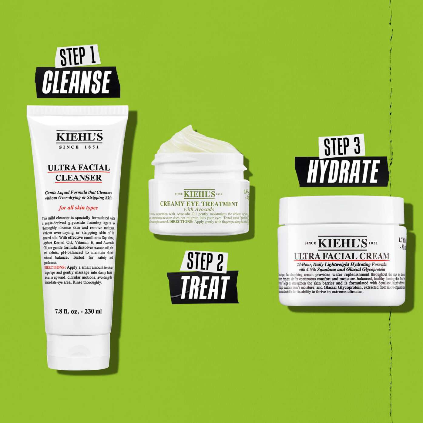 Rutina Kiehl's Creamy Eye Treatment with Avocado – 1. krok čištěni, 2. krok peče, 3. krok hydratace