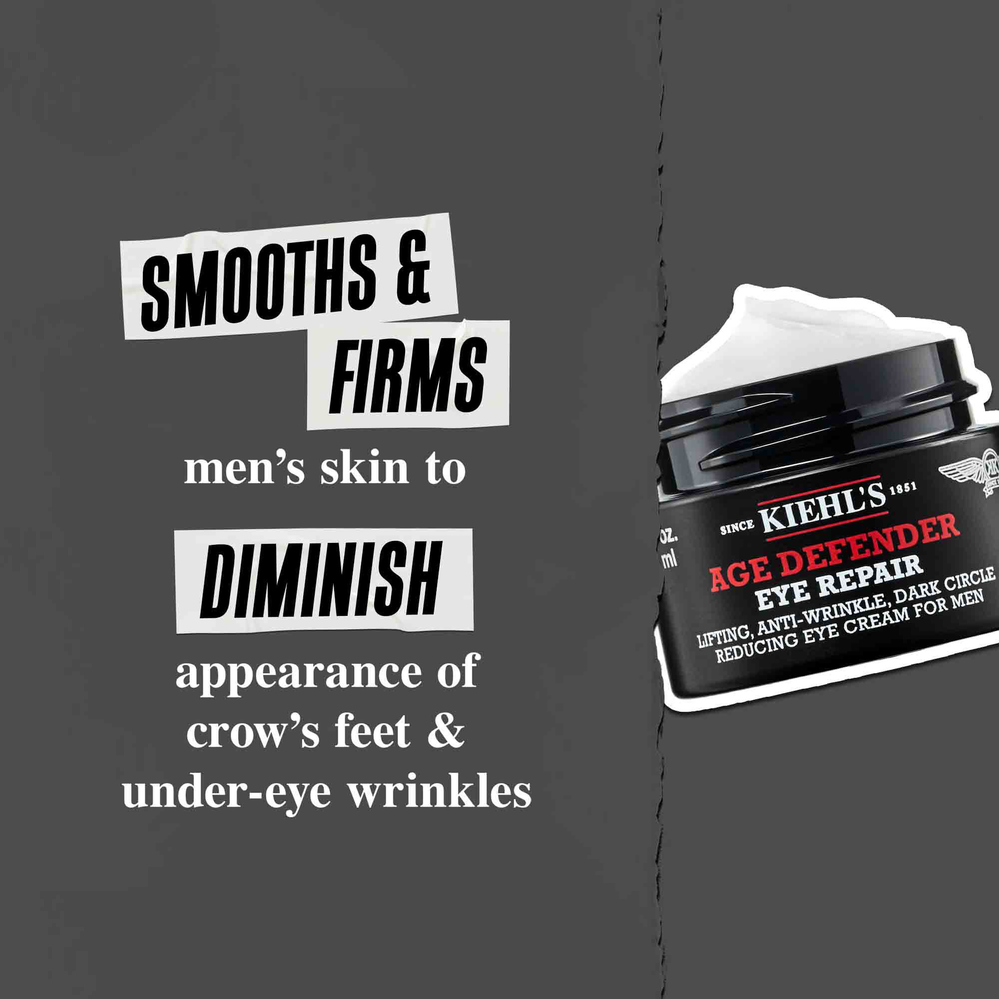 Age Defender Eye Repair: Vyhlazuje a zpevňuje mužskou pleť, čimž zmirňuje vyskyt vějiřkovitych vrasek a vrasek pod očima.
