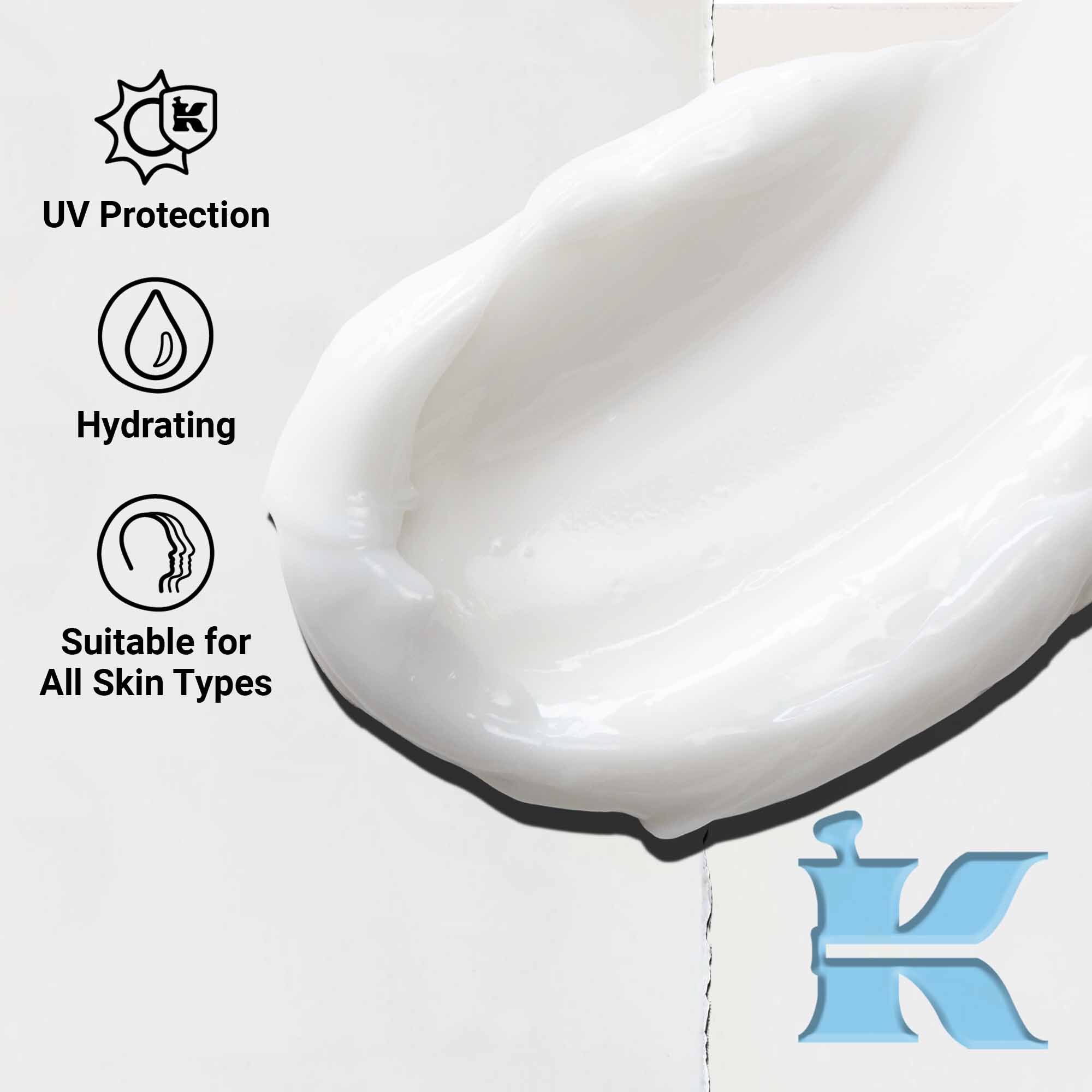 Detail textury Ultra Facial Cream SPF 30 ukazujici lehke, kremove složeni. Text zdůrazňuje UV ochranu a hydratačni učinky.