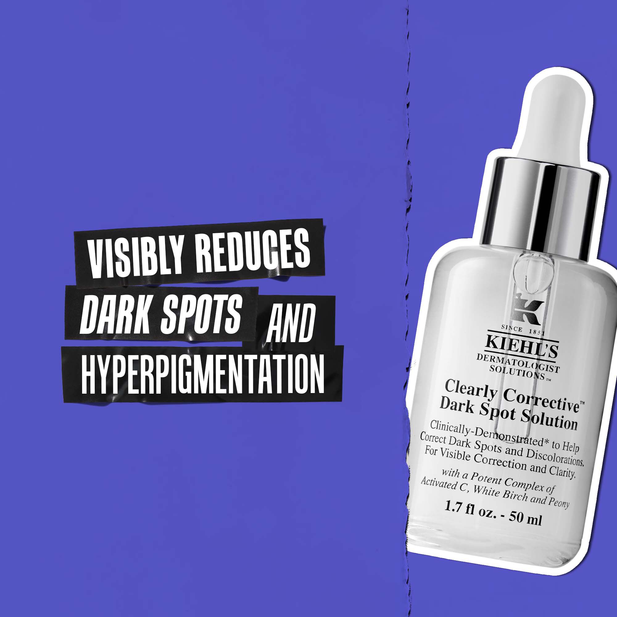 Lahvička Clearly Corrective Dark Spot Solution s textem: Viditelně redukuje tmave skvrny a hyperpigmentaci.