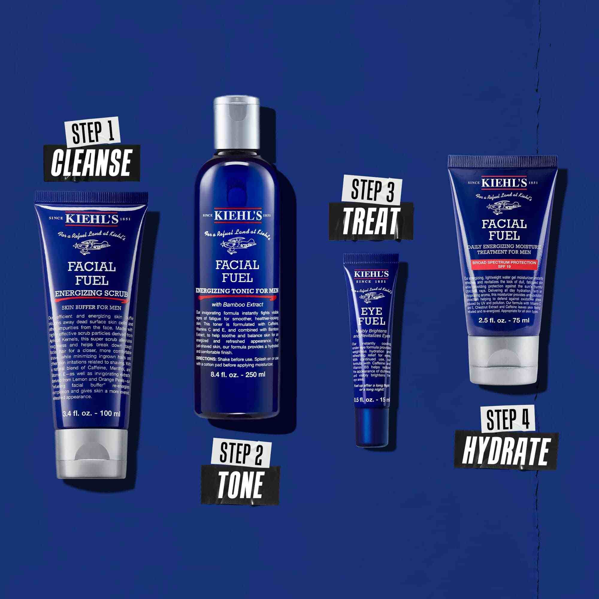 Rutina se čtyřmi produkty pro čištěni, tonizaci, ošetřeni a hydrataci.