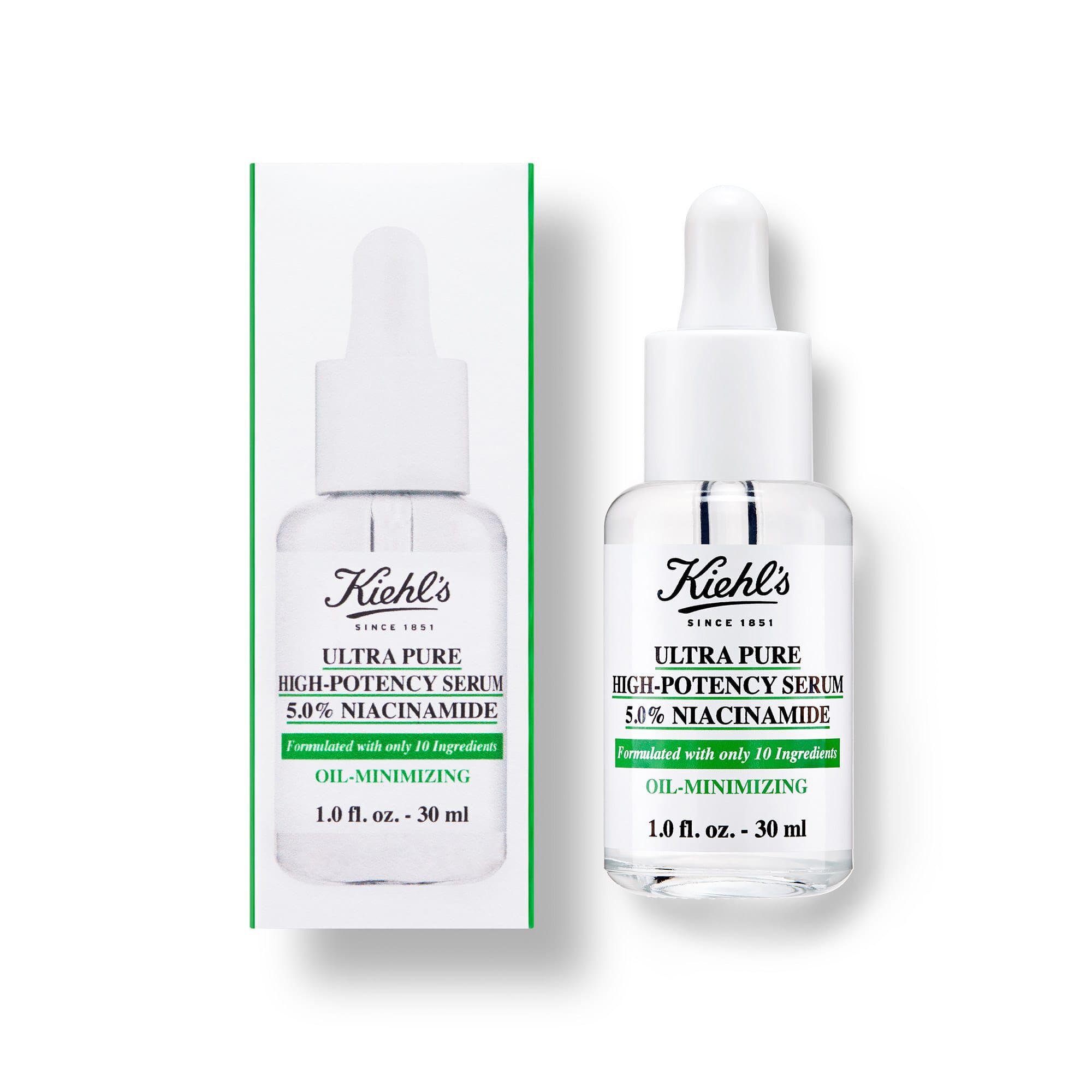 Lahvička a krabička sera Kiehl's Ultra Pure High-Potency Serum s 5,0 % niacinamidu