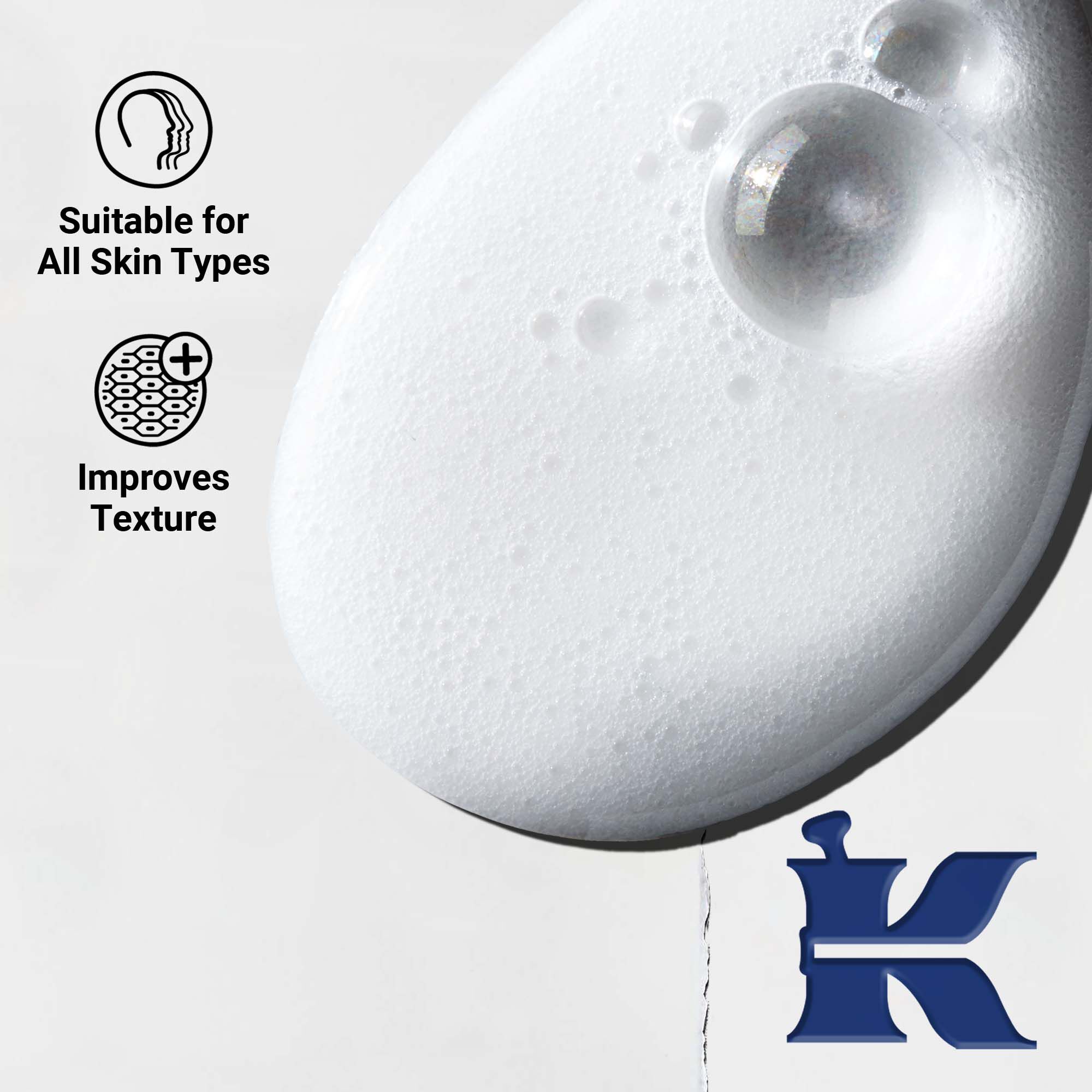 Detail textury Body Fuel; kremove, hydratačni složeni pro pokožku, vlasy a vlasovou pokožku.