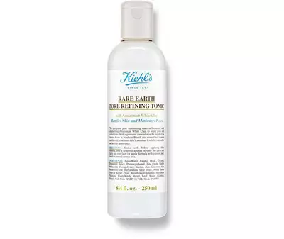 Pohled na tonikum Kiehl's Rare Earth s bilym jilem, 250 ml, určene pro zpevněni porů a zjemněni pleti.