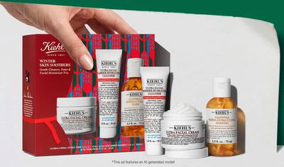 Darkova sada Kiehl's "Winter Skin Soothers" obsahuje Ultra pleťovy krem, Ultra Facial Barrier-Hydrating Cleanser a tonik s bylinnym extraktem z měsičku, doplněny cenovkou